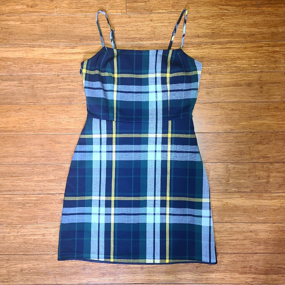Aritzia - Wilfred Plaid Gossip Girl Mini dress Size 4 Navy Preppy Pockets